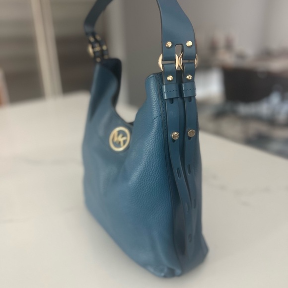 Michael Kors Blue Slouchy Shoulder Bag with Gold Hardware - Picture 6 of 6